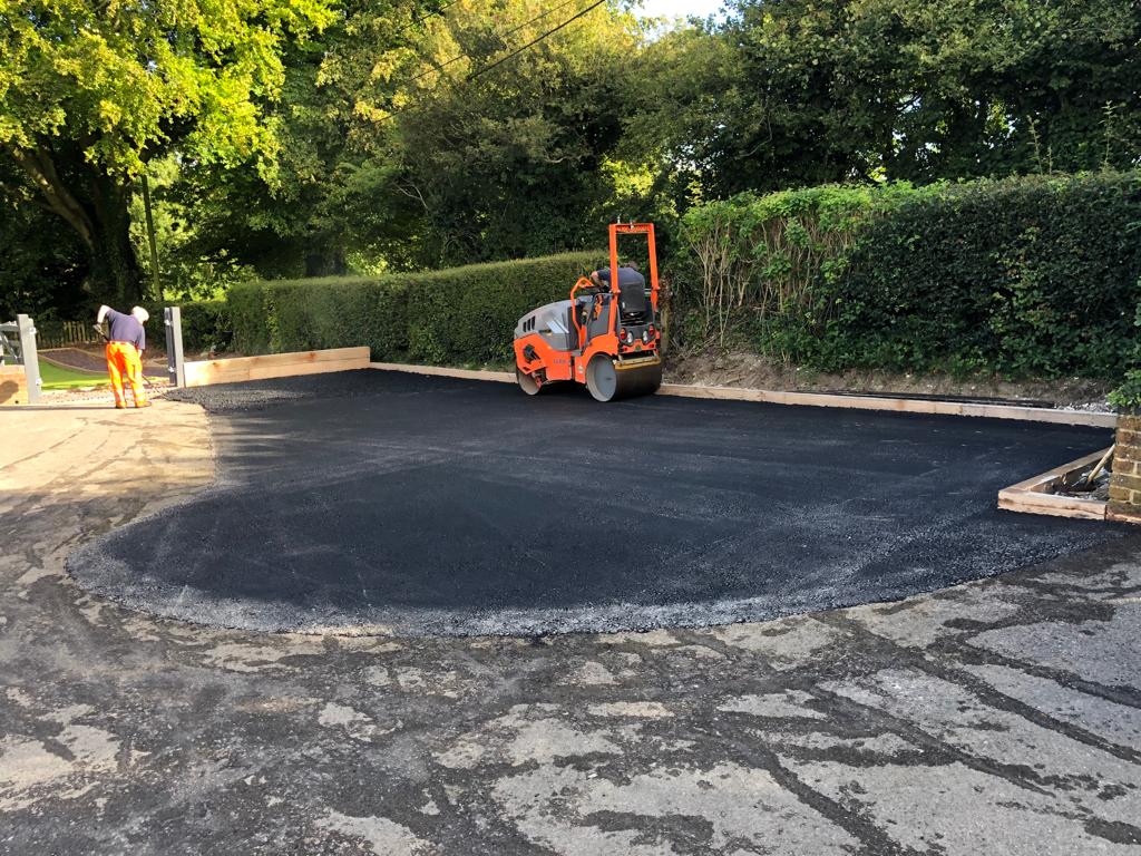 This is a photo of a bitumen driveway which is in the process of being installed by Geelong Road Tech